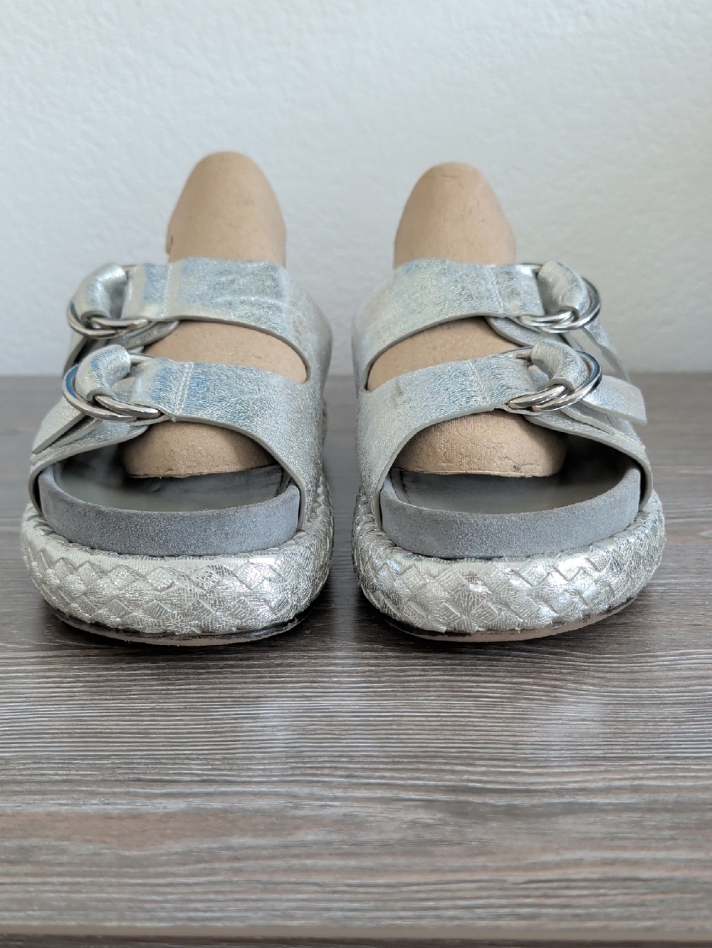 Free People PANAMA Silver Metallic Leather Platform Slides Sandals 39 9 9.5 Shoe - Picture 8 of 15